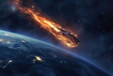 Fototapeta Łazienka -  burning meteorite in space flying towards the planet earth