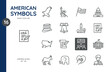 American Icons Vector Set - Patriotic Symbols and Landmarks. Isolated Editable Stroke Sing of USA Government, Politics, Nation, and United States History.