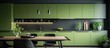 Modern kitchen with a green color scheme.