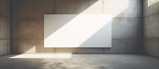 Empty White Poster Hanging on Concrete Wall with Sunlight Filtering through the Window