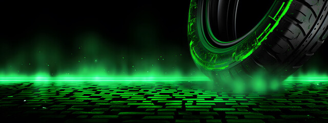 abstract grunge background design with green tire tracks