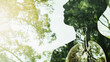 a double exposure of a human lung and trees on forest the background with environment green day concept . Generative AI
