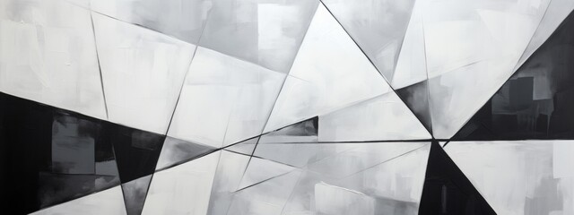 Canvas Print - black and white painting with triangles, in the style of hard-edge geometric abstraction