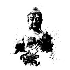 Meditating buddha statue in black and white