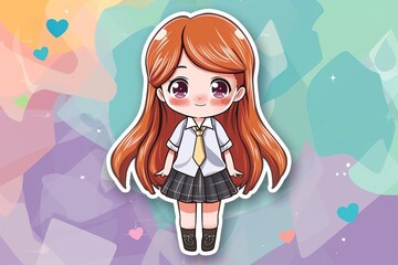 Sticker - Student Anime Chibi Girl illustration