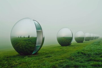 Wall Mural - Group of Standing Mirror on Grass