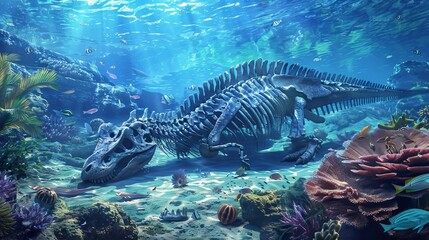 Poster - sea dinosaur fossil on the bottom of the sea