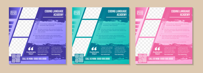 Wall Mural - collection of coding language square banner design template. diagonal space for photo collage. socia
