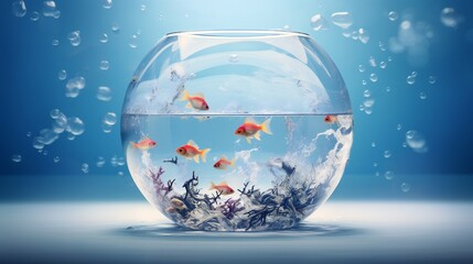Canvas Print - Expansive shot highlighting the mesmerizing aesthetics of a contemporary art collage within a water-filled fishbowl, featuring clean negative space and dreamy lighting.