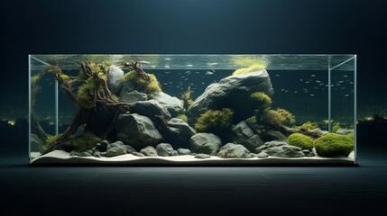 Landscape shot capturing the mesmerizing hyper-realism of an underwater gallery piece, featuring clean negative space and cinematic lighting.