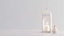 Minimal Islamic Lanterns Lamp In Front Of Luxury White Wall For Eid