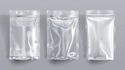 Wall Mural - Detailed mockup illustration of a plastic bag with zip lock. Set of realistic modern illustration templates for a transparent clear empty sachet with zipper. Nylon pouch pocket, vinyl package with