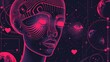 Retro wave art banners and vintage collage flyer set. Modern realistic illustration with y2k vibe black background posters with pink wireframe torus, red heart, eye icons, retrowave art banners.