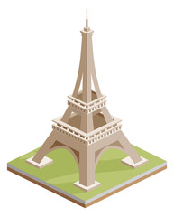 Isometric Eiffel tower in Paris. Infographic design element. Landmark isolated on white background. Symbol of France.