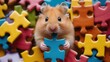 Cute hamster engrossed in a jigsaw puzzle, adding a whimsical touch, Ai Generated.