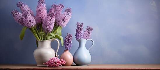 Canvas Print - Vase with lovely hyacinths on table in a room