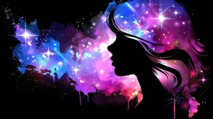 Wall Mural - Silhouette profile with cosmic galaxy overlay.
