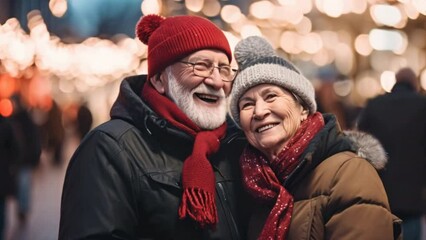 Wall Mural - Happy winter family portrait with a couple, their children, and a senior member, all smiling outdoors in the cold with hats, spreading love and joy amidst snowy scenery