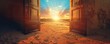 © Milan - Wooden old door opened in sunn light desert.