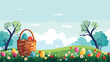 Easter background with basket or hamper full of East
