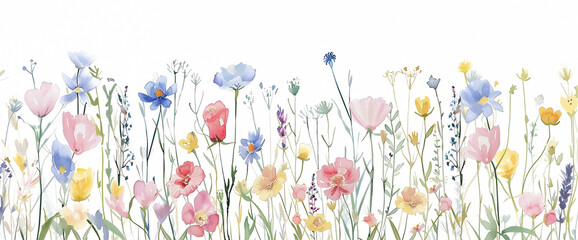 Nature’s Artistry: Elegant Botanical Watercolors and Dainty Wildflowers - A Summer Bloom Collection with Artistic Illustrations of a Pastel Garden, Isolated on a Transparent Background, PNG Cut Out.