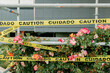 Caution Sign with Pink Flowers