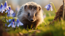 European Hedgehog In Natural Garden Habitat With Grass