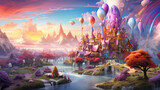 Fototapeta Panele - Fantasy colorful sweet magical landscape of ice cream