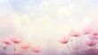 Pink wildflowers on a pastel sky background, greeting card in watercolor style