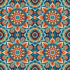 Wall Mural - Ethnic floral seamless pattern. Abstract ornamental pattern, mandala