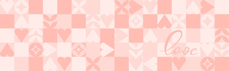Wall Mural - seamless pink background for mother's day card template. trendy geometric shapes with circles, squar