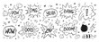 © Vetriya - Hand drawn set of comics bombs and explosions in doodle style. Speech bubbles with words pow, wow, bang and boom. Vector illustration