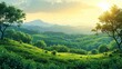 © Alex - Tranquil Terraced Green Tea Plantation in Rural Farmland Generative AI