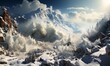 Snow-Covered Mountain With Sun and Clouds