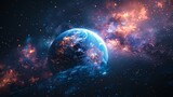 Fototapeta Kosmos - Digital artwork of Earth colorful in space, text copy space