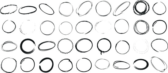 Wall Mural - Doodle grunge circle, hand drawn circles vector illustration. Perfect for backgrounds, overlay, design elements. Unique, creative, artistic appeal. Monochromatic, black lines on white background
