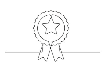 Wall Mural - Continuous single line drawing of quality assurance award badge premium choice vector illustration. Pro vector