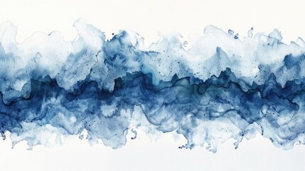 Wall Mural - A fluid watercolor illustration with blue ink creating an abstract wave pattern on a pristine white background