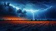 Landscape storm view on lightning bolts bad weather 