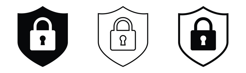 Wall Mural - security shield symbol. set of protection shield icon with padlock. vector symbol on transparent bac
