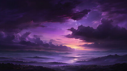 Wall Mural - beautiful scenery of purple sky in twilight dark night.