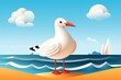 seagull on the beach summer vacation paper art illustration