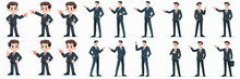 Vector Set Of Businessman Pointing With Flat Design Style