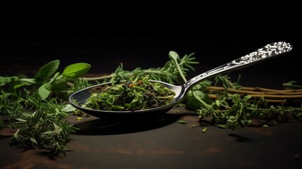 Sticker - Spoon of herbs. Generative AI