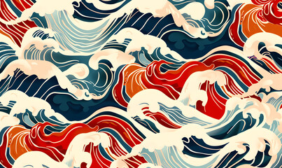Wall Mural - abstract waves pattern inspired by japanese art style, generative ai