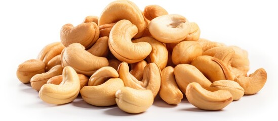 Wall Mural - A stack of cashews, a staple food in many cuisines, is a nutritious plant seed known for its rich flavor. These natural foods make a great ingredient in various dishes
