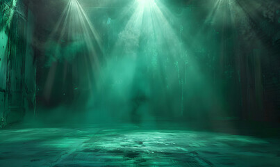 Wall Mural - dynamic green gritty spotlight stage design, wwe style edged background, generative ai