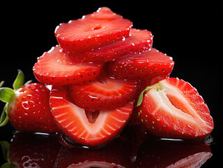 Wall Mural - sliced strawberries on wet floor 