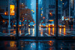 Nighttime City Street View in Rain Through Window