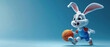A playful rabbit character dribbling a basketball decked out in vibrant sportswear